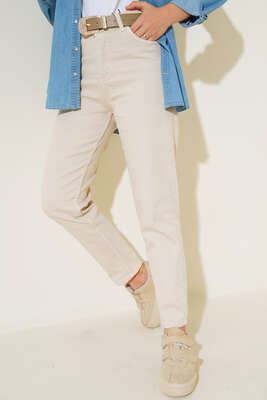 Mom Dar Paça Pantolon Taş - Thumbnail