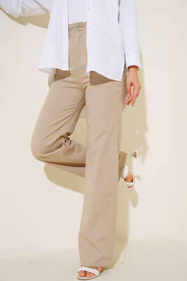 Yüksek Bel Lastikli Salaş Pantolon Taş - Thumbnail