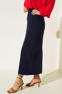 Kapalı Yırtmaçlı Kalem Etek Lacivert - Thumbnail