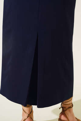 Kapalı Yırtmaçlı Kalem Etek Lacivert - Thumbnail