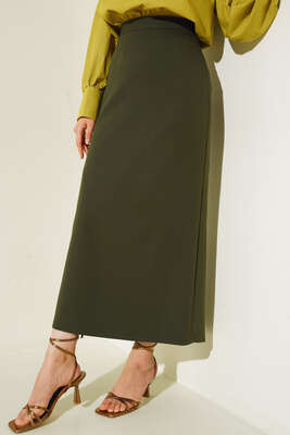 Pazarium - Kapalı Yırtmaçlı Kalem Etek Haki