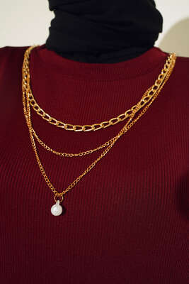 Kol Lastikli Kolyeli Tunik Bordo - Thumbnail