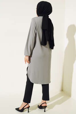 Kol Lastikli Kolyeli Tunik Gri - Thumbnail