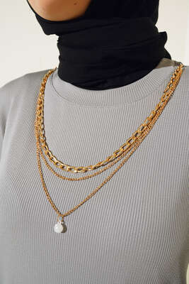 Kol Lastikli Kolyeli Tunik Gri - Thumbnail