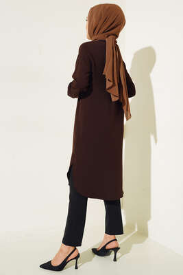 Kol Lastikli Kolyeli Tunik Kahve - Thumbnail