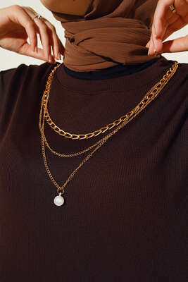 Kol Lastikli Kolyeli Tunik Kahve - Thumbnail