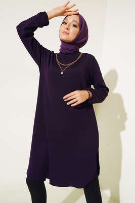 Kol Lastikli Kolyeli Tunik Mor - Thumbnail