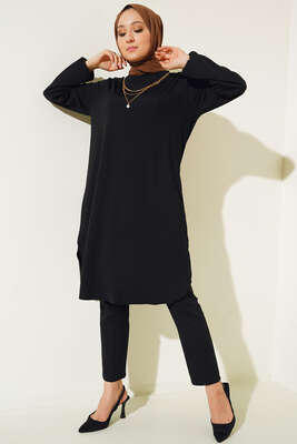 Kol Lastikli Kolyeli Tunik Siyah - Thumbnail