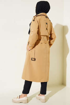 Omuz Düğmeli Araboy Trenç Camel - Thumbnail