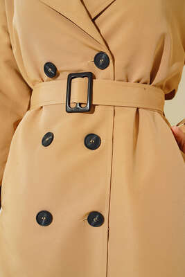 Omuz Düğmeli Araboy Trenç Camel - Thumbnail