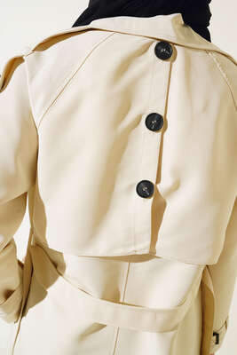 Omuz Düğmeli Araboy Trenç Ekru - Thumbnail