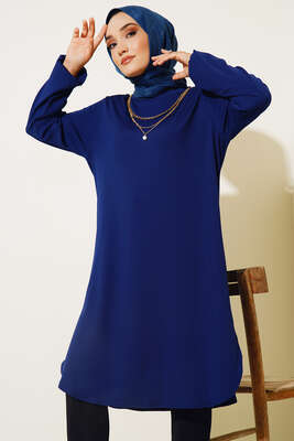 Kol Lastikli Kolyeli Tunik İndigo - Thumbnail