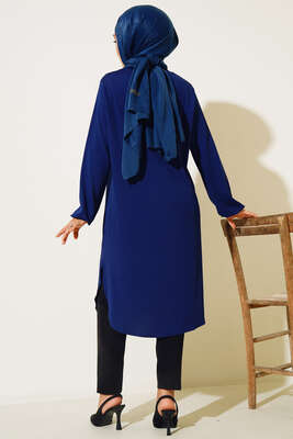 Kol Lastikli Kolyeli Tunik İndigo - Thumbnail