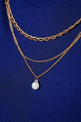 Kol Lastikli Kolyeli Tunik İndigo - Thumbnail