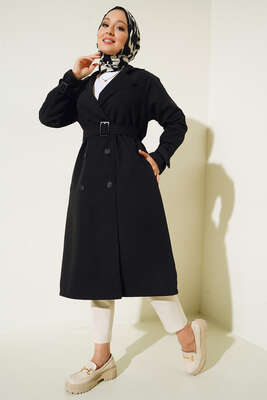 Omuz Düğmeli Araboy Trenç Siyah - Thumbnail