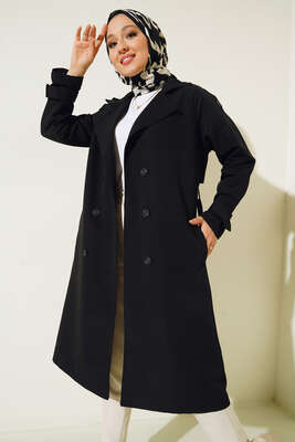 Omuz Düğmeli Araboy Trenç Siyah - Thumbnail