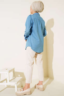 Düğmeli Kot Tunik Kot Mavisi - Thumbnail