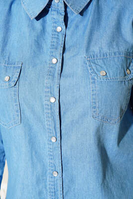 Düğmeli Kot Tunik Kot Mavisi - Thumbnail