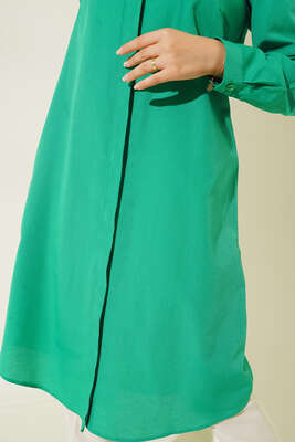 Uzun Model Klasik Yaka Zümrüt Yeşili Tunik - Thumbnail