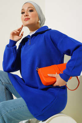 Yaka Fermuar Detaylı Tunik Saks - Thumbnail