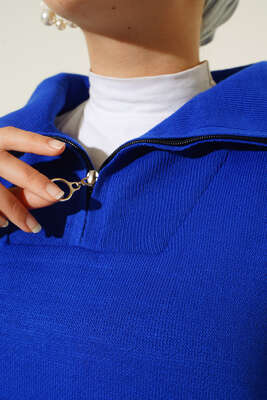 Yaka Fermuar Detaylı Tunik Saks - Thumbnail