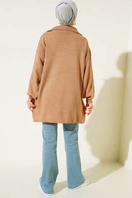 Yaka Fermuar Detaylı Tunik Latte - Thumbnail