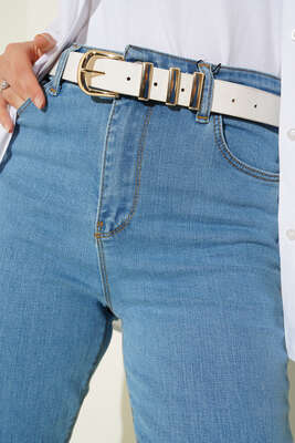 Yüksek Bel İspanyol Paça Pantolon Açık Mavi - Thumbnail