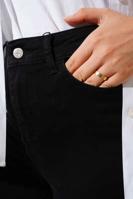 Yüksek Bel İspanyol Paça Pantolon Füme - Thumbnail