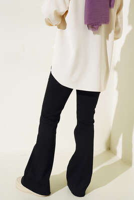 Kemer Görünümlü İspanyol Paça Jean Pantolon Siyah - Thumbnail