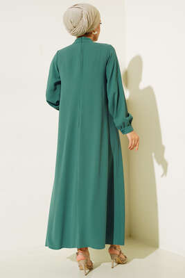 Yakası İncili Elbise Petrol - Thumbnail