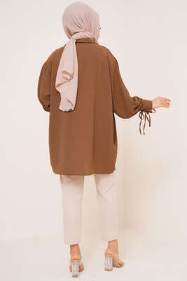 Manşetleri Bağcıklı Ayrobin Gömlek Kahve - Thumbnail