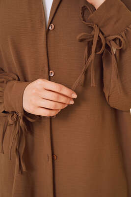 Manşetleri Bağcıklı Ayrobin Gömlek Kahve - Thumbnail