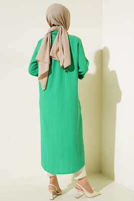 Gizli Pat Uzun Gömlek Yeşil - Thumbnail