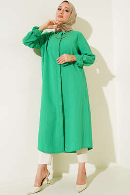 Pazarium - Gizli Pat Uzun Gömlek Yeşil