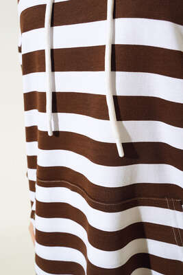 Yatay Çizgili Kapüşonlu Tunik Kahve - Thumbnail