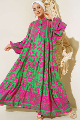 Kalp Desenli Elbise Yeşil - Thumbnail