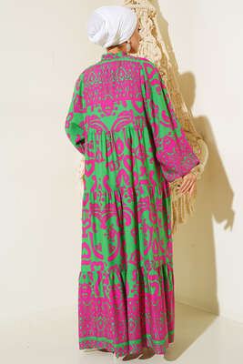 Kalp Desenli Elbise Yeşil - Thumbnail