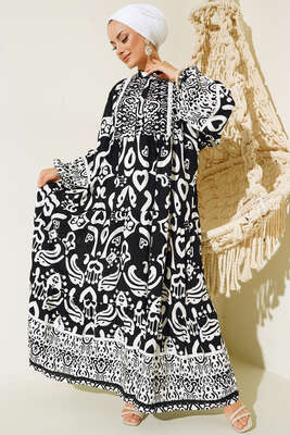 Kalp Desenli Elbise Siyah - Thumbnail