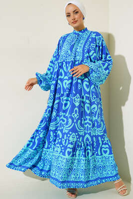 Kalp Desenli Elbise Saks - Thumbnail