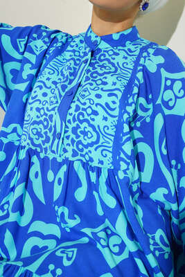 Kalp Desenli Elbise Saks - Thumbnail