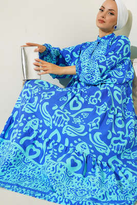 Kalp Desenli Elbise Saks - Thumbnail