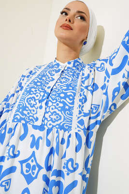 Kalp Desenli Elbise Mavi - Thumbnail