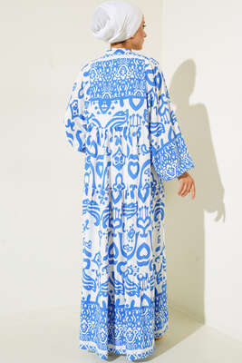 Kalp Desenli Elbise Mavi - Thumbnail