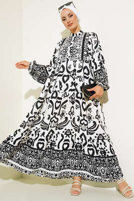 Kalp Desenli Elbise Beyaz - Thumbnail