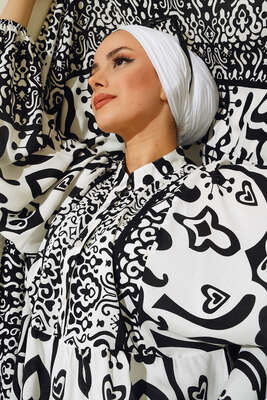 Kalp Desenli Elbise Beyaz - Thumbnail