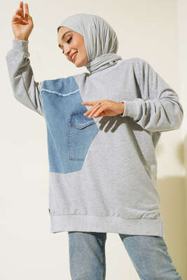 Kot Garnili Tunik Gri - Thumbnail