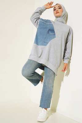 Kot Garnili Tunik Gri - Thumbnail