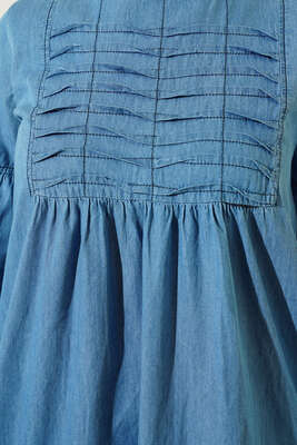 Önü Drapeli Denim Elbise Kot Mavisi - Thumbnail