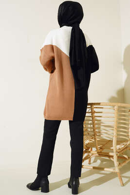 Önü V Zincir Detaylı Triklo Tunik Siyah - Thumbnail