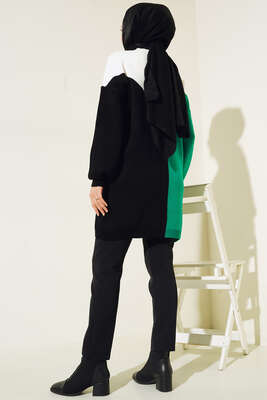 Önü V Zincir Detaylı Triklo Tunik Yeşil - Thumbnail